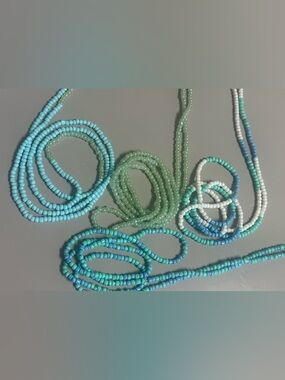 40 inch long Tie On Waist Bead Set in Seafoam, Aqua & Mint
